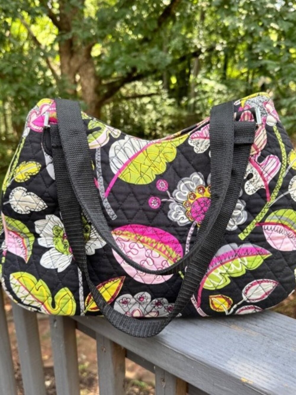 Vera Bradley Moon Blooms Black Floral Quilted Shoulder Bag